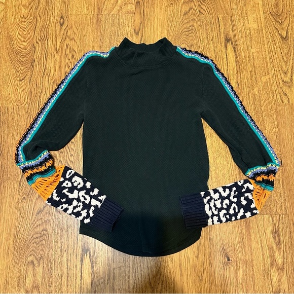 Free People Black Long Sleeve Switch it up Thermal Top Colorful Stripe Small - Picture 4 of 13